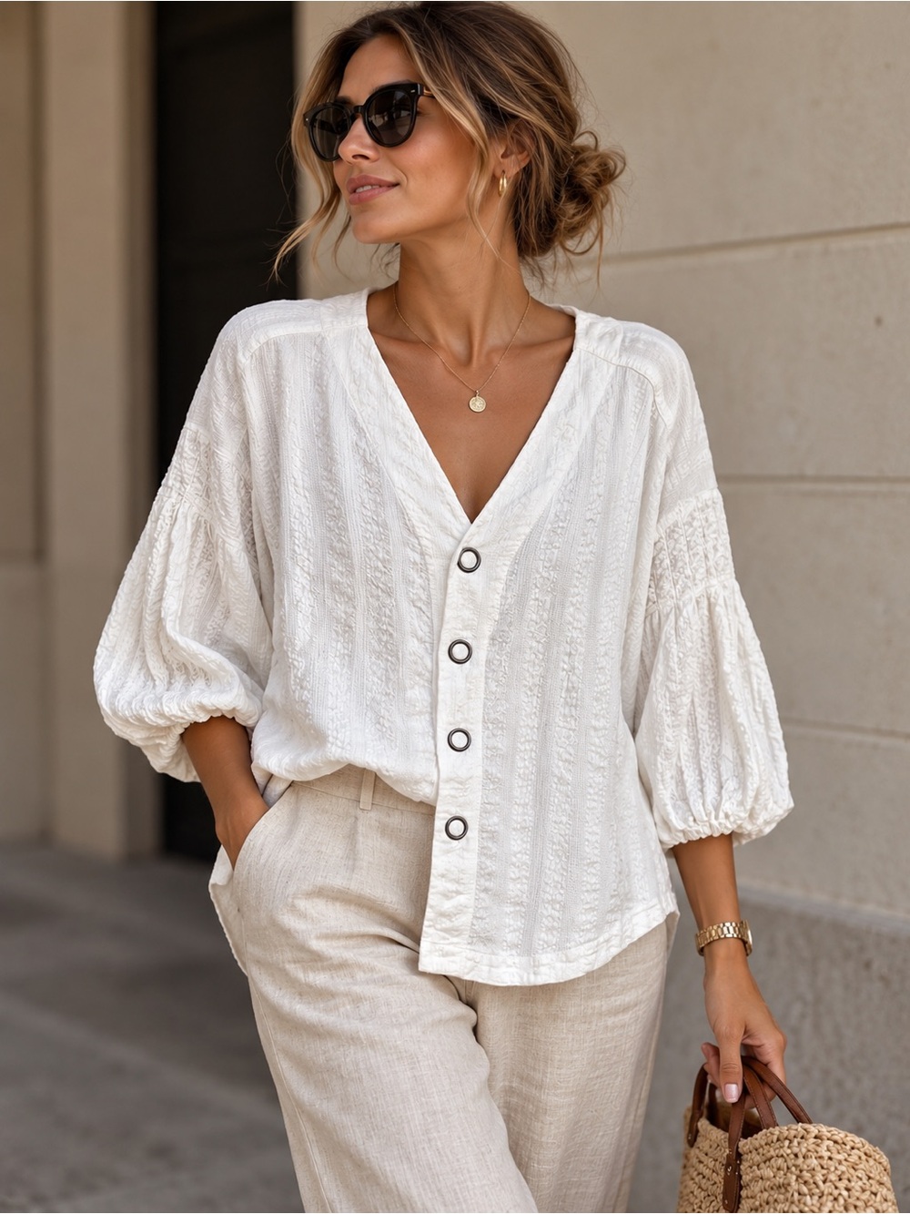 We The Free Feel It Still White Cotton Balloon Sleeve Top S